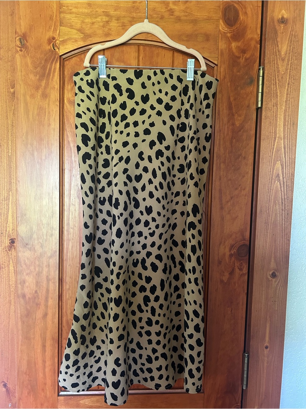 Rachel Zoe Tan Midi Skirt with Black Leopard Spots